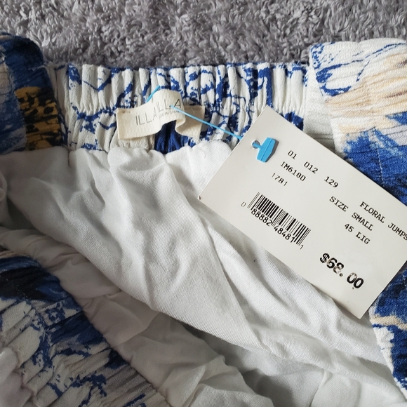 *NWT* ILLA ILLA Floral Wide Leg Jumpsuit Blue White Boho Tiered Ruffle Hem SMALL - Picture 9 of 10